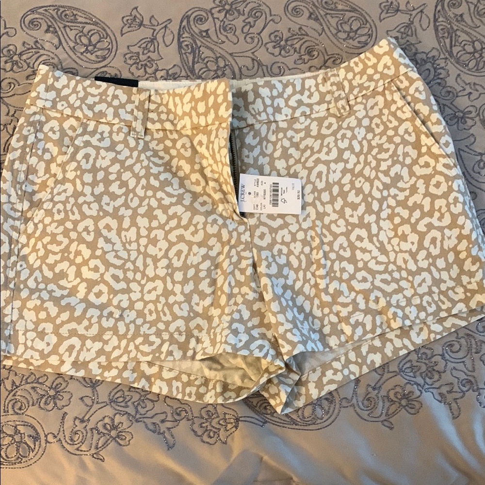 J. Crew Animal Print Shorts in Cream and White
